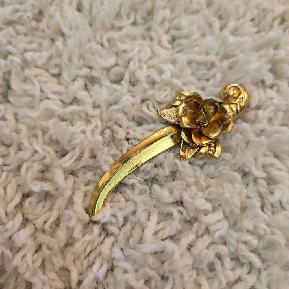 Vintage Sword and Rose Brooch Pin Gold Tone